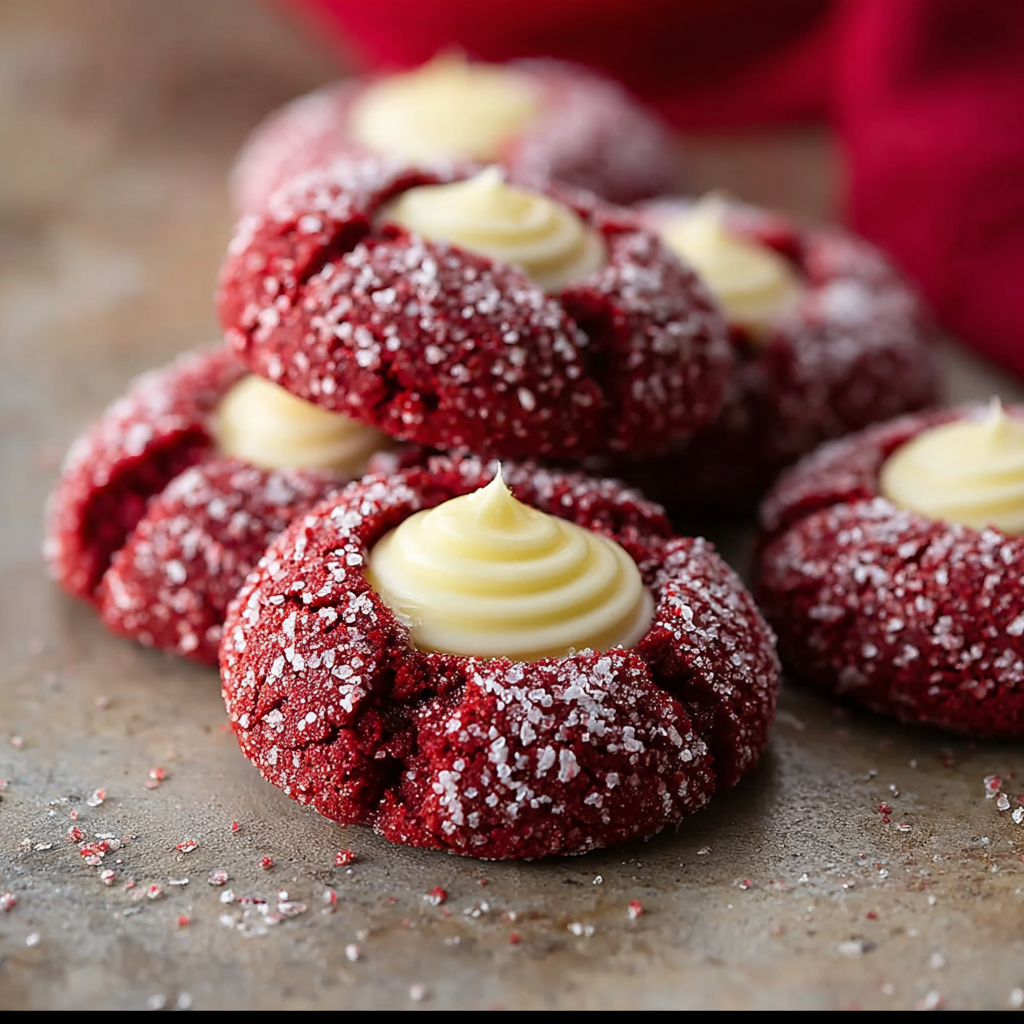 Red Velvet Thumbprint Cookies with Cream Cheese