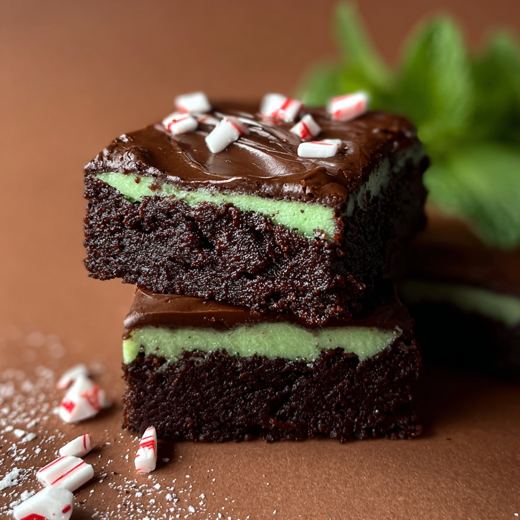 Close-up of mint chocolate brownie square