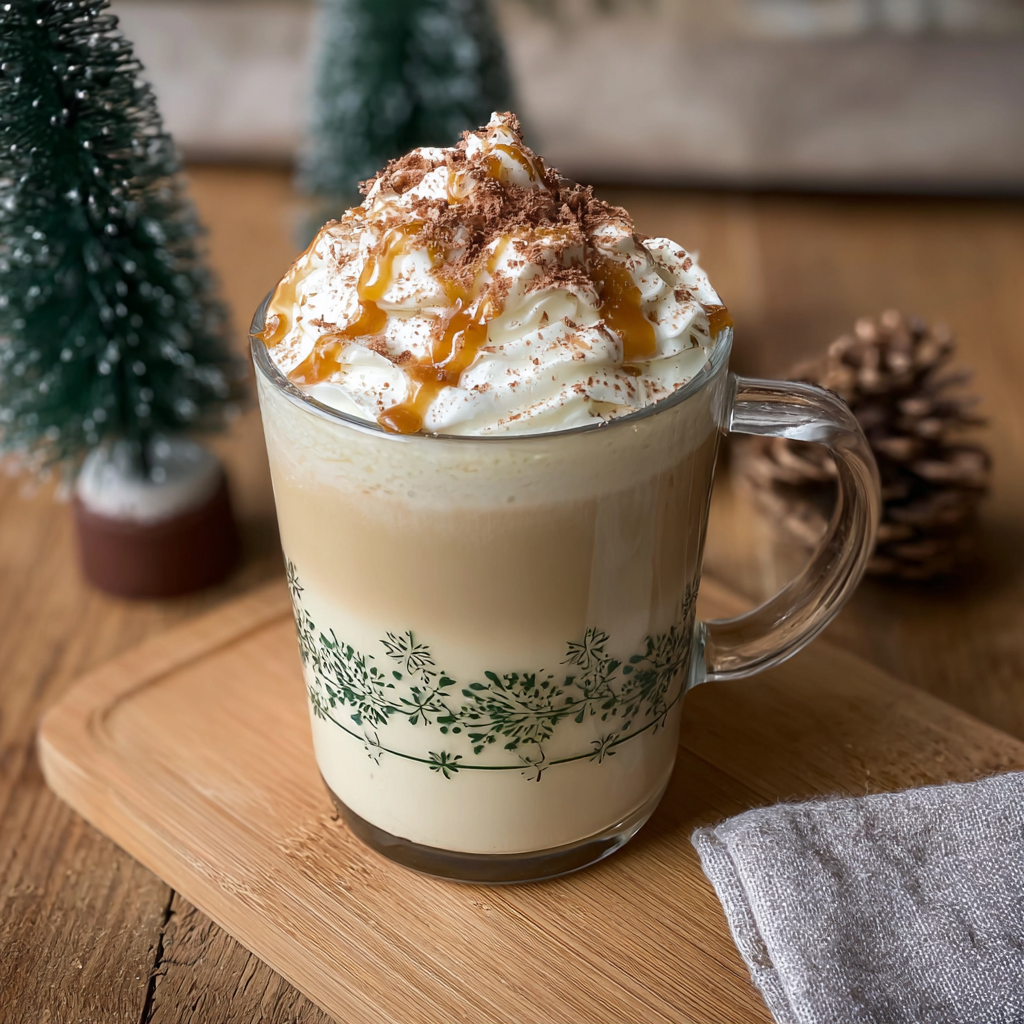 Close up of spiced whipped cream on a festive chai