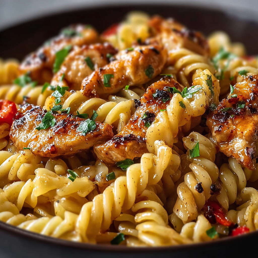 Honey Pepper Chicken Pasta in skillet