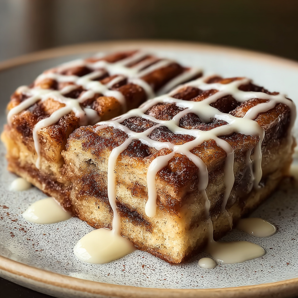 Close up of a glazed cinnamon swirl within a bar