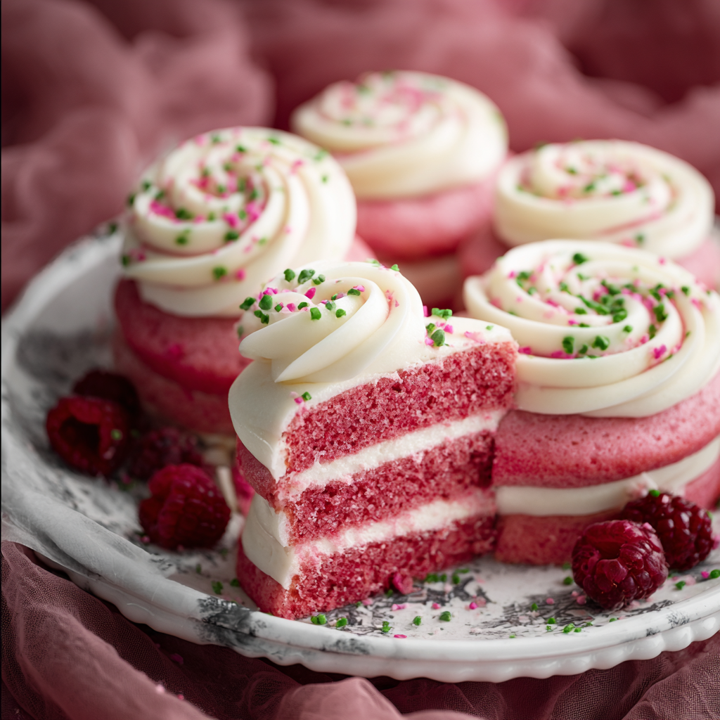 Close up of frosting detail on pink cake