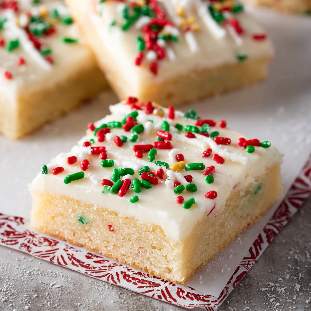 Sugar cookie bars on a holiday platter