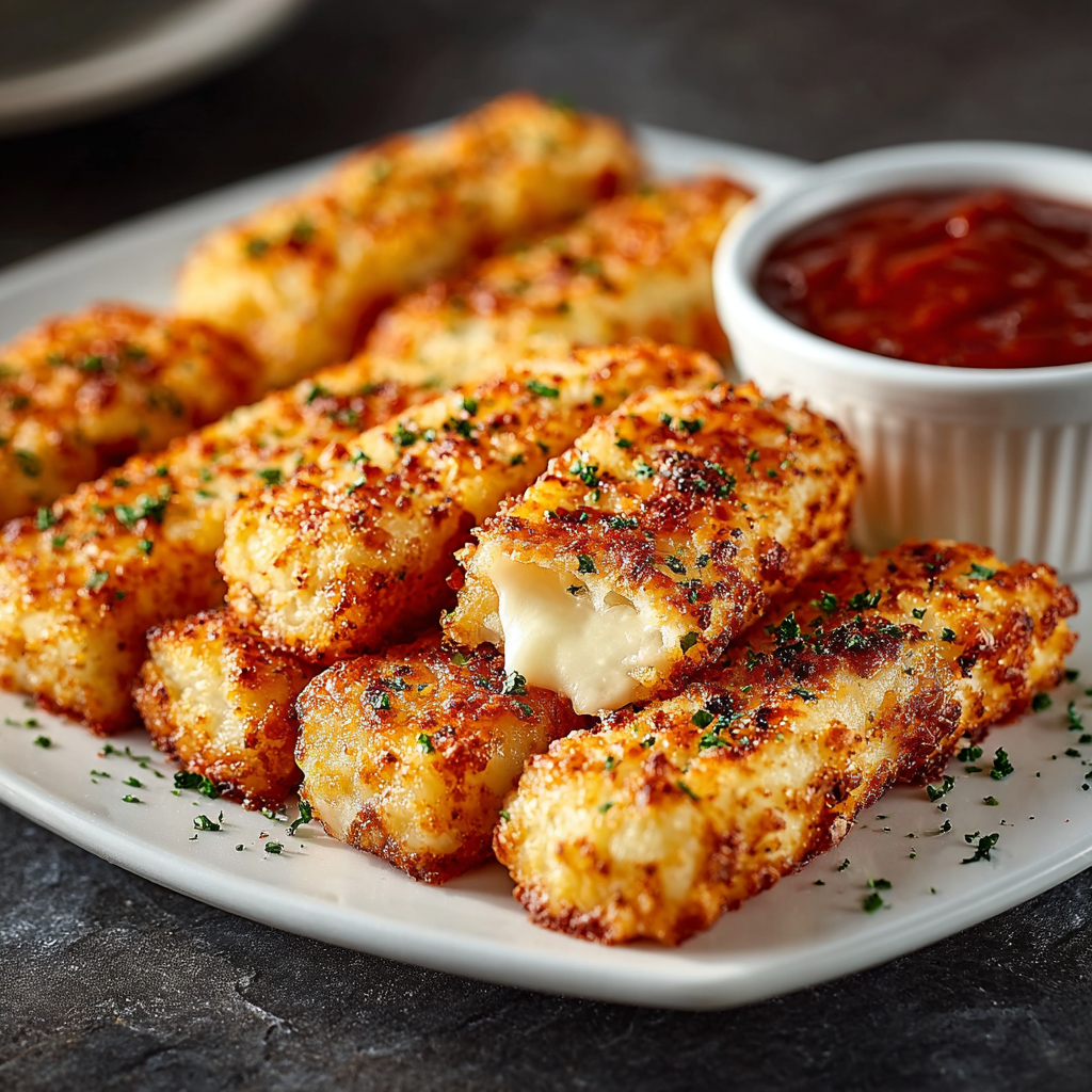 Fresh baked cheese sticks on a tray