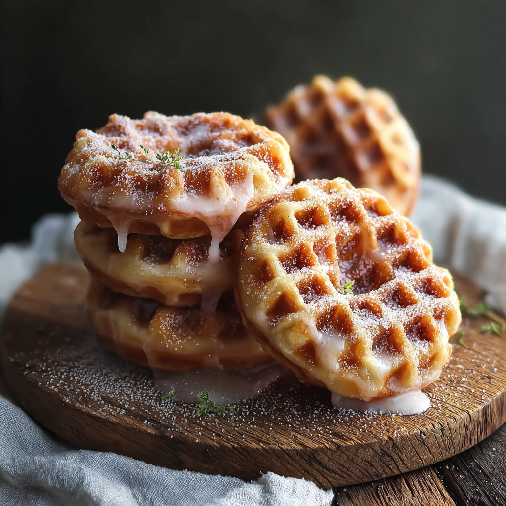 Crispy apple waffle donut on a rack