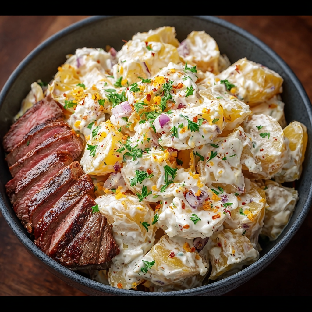 Creamy Bacon Cheddar Potato Salad for Steak Nights