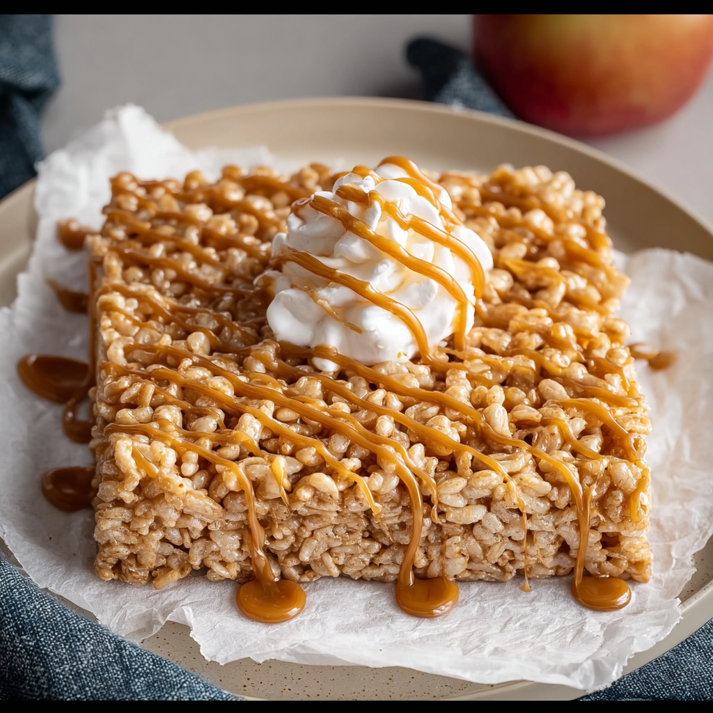 Apple Pie Rice Krispie Treats in pan