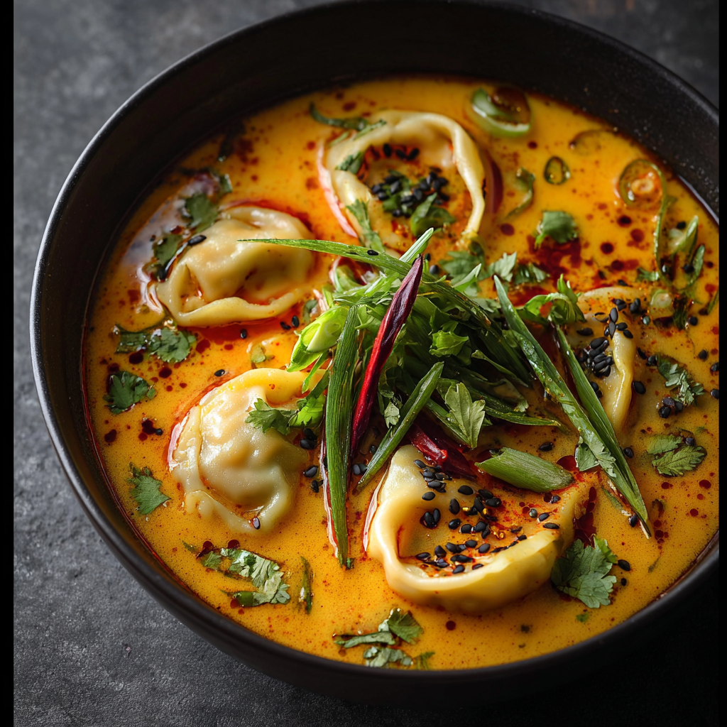 Creamy Coconut Curry Soup with Vegan Dumplings