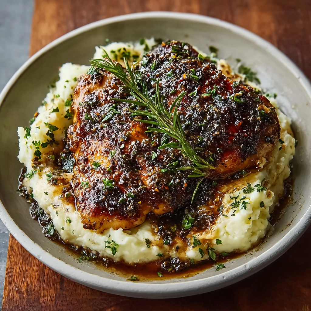 Garlic herb chicken with mashed potatoes