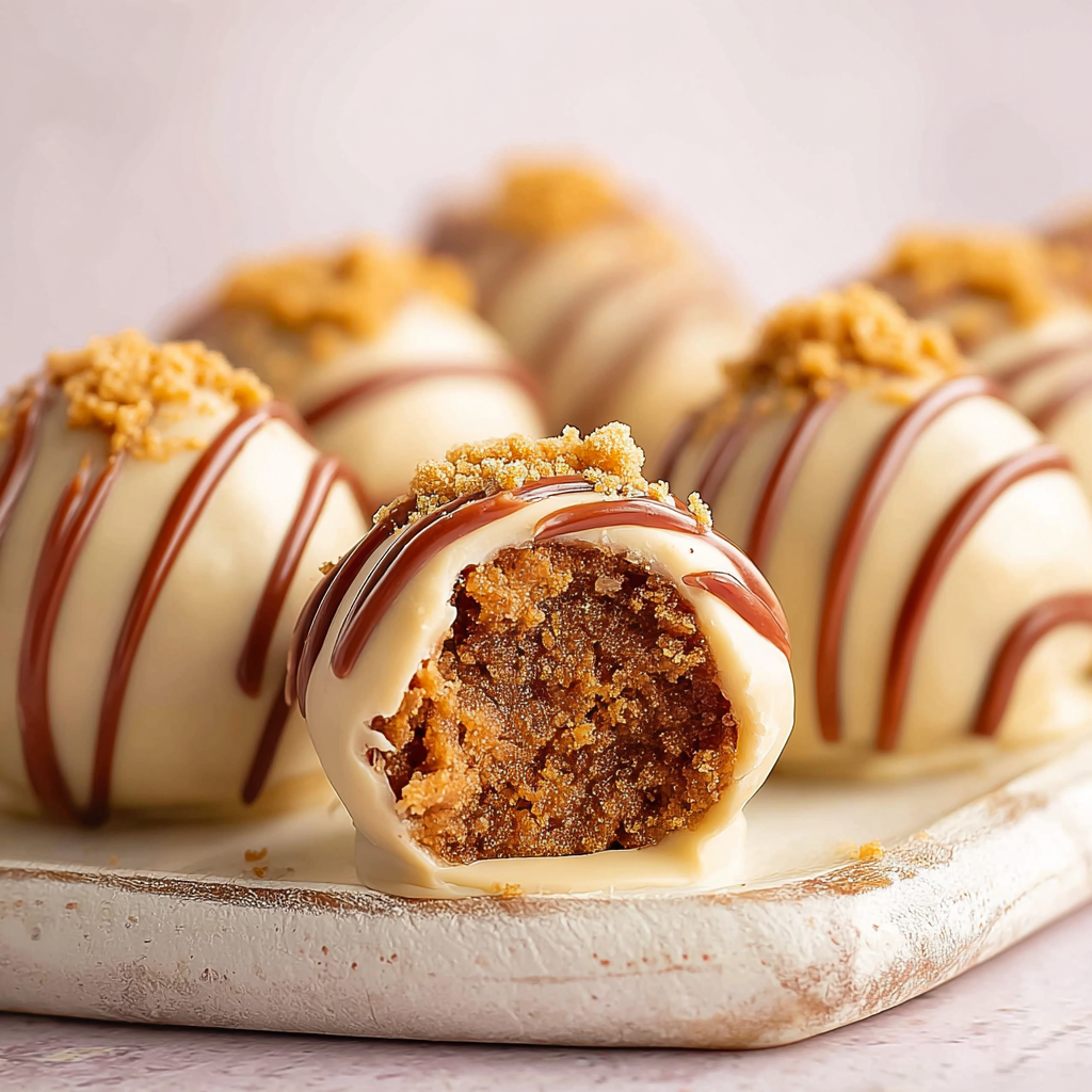 Biscoff cookie truffles ready on parchment