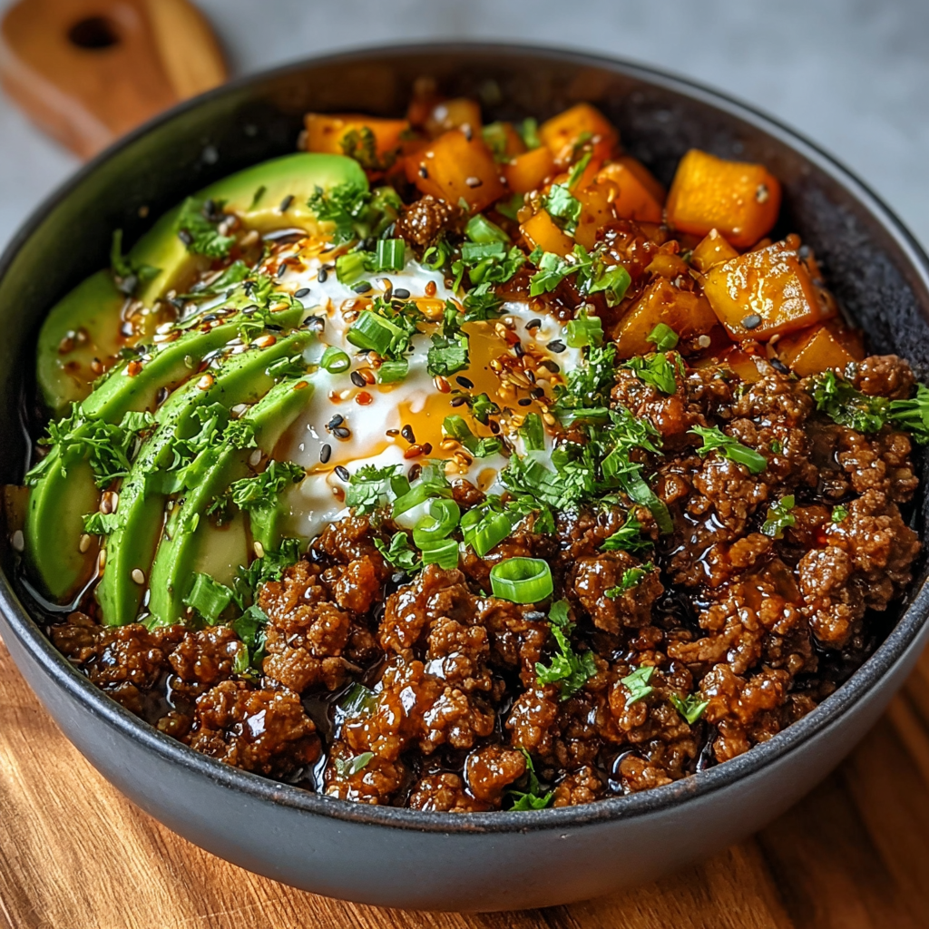Ground Beef Hot Honey Bowl ready to serve