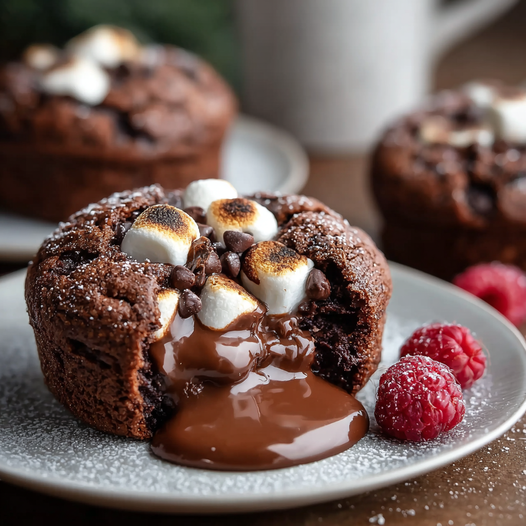Hot Chocolate Cakes fresh from the oven with toasted marshmallows