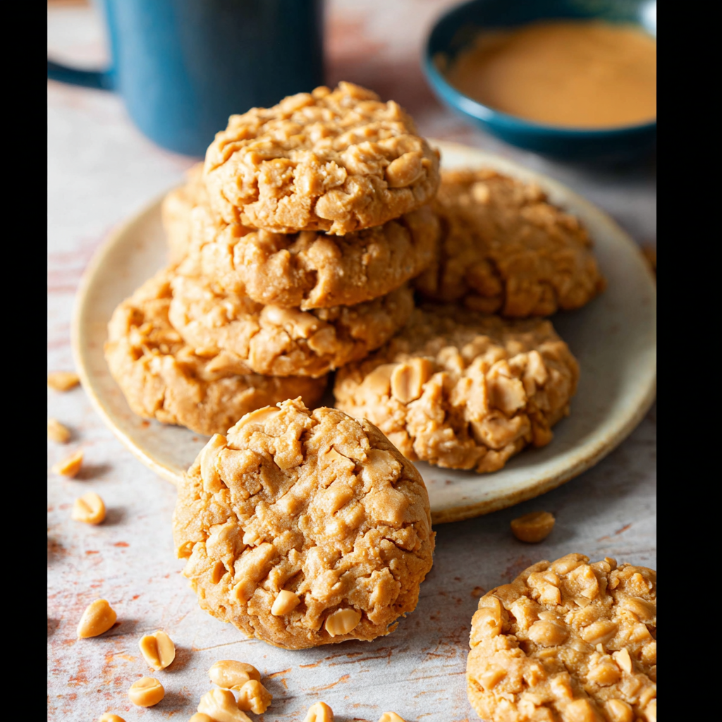 Finished no-bake peanut butter oat cookies on parchment