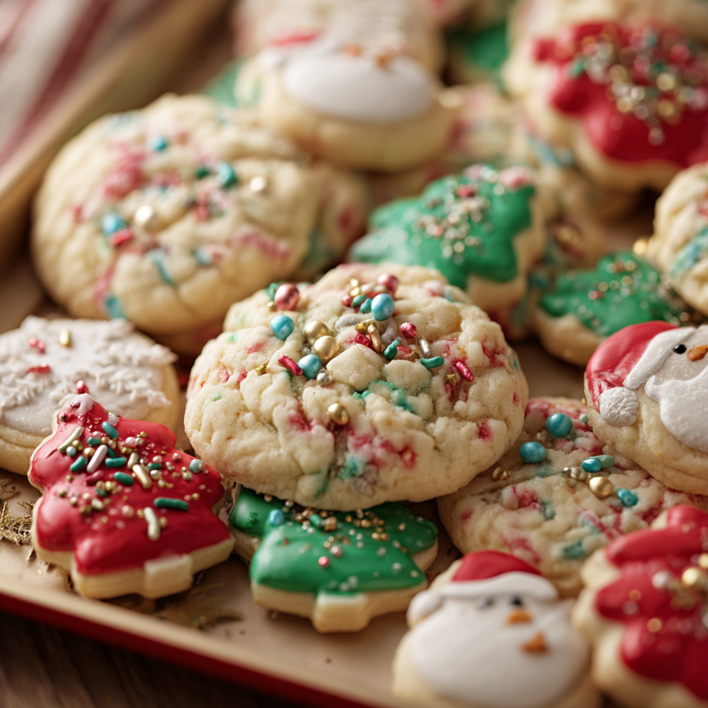 Tray of Cake Mix Christmas Cookies fresh from the oven