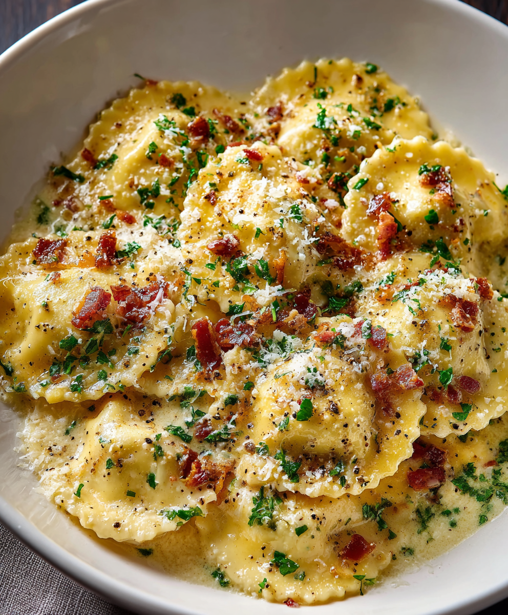 Olive Garden–Style Ravioli Carbonara