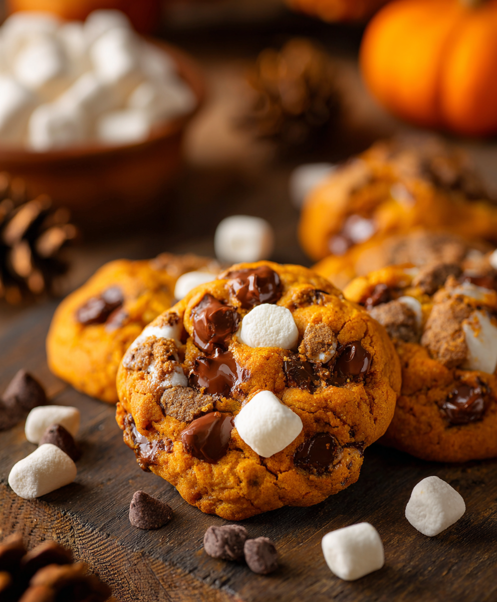 Close up of a cookie split open showing melted chocolate and marshmallow