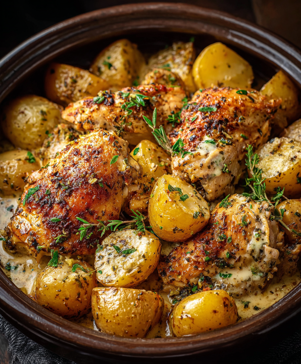 Garlic Parmesan Crockpot Chicken and Potatoes