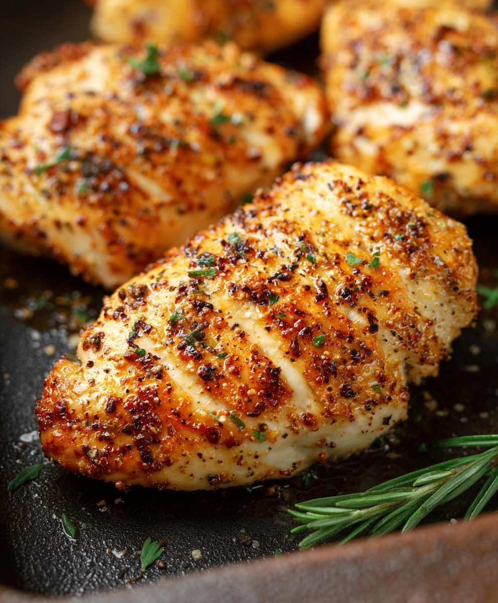 Baked chicken breasts with golden Parmesan mayo crust
