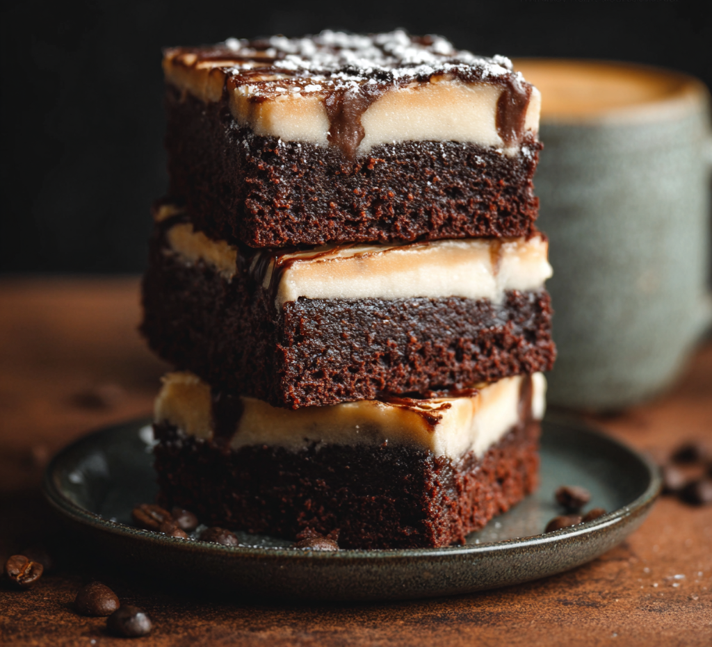 Freshly frosted coffee brownies on a cooling rack