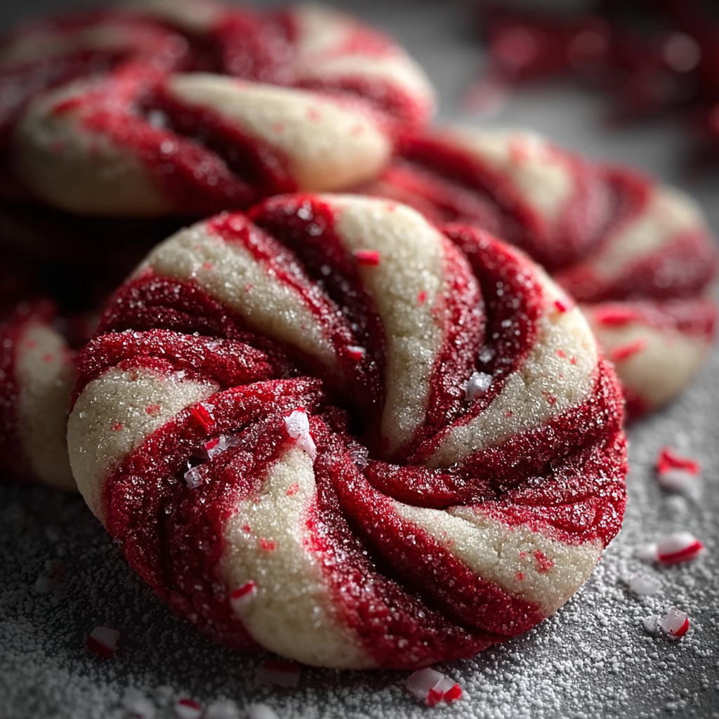 Close-up of twisted red and white cookie ropes