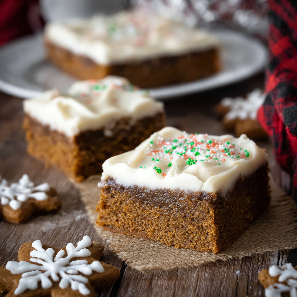 Close-up of a frosted gingerbread square