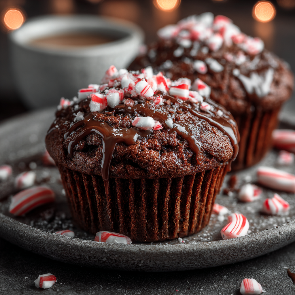 Peppermint hot chocolate muffins fresh from the oven