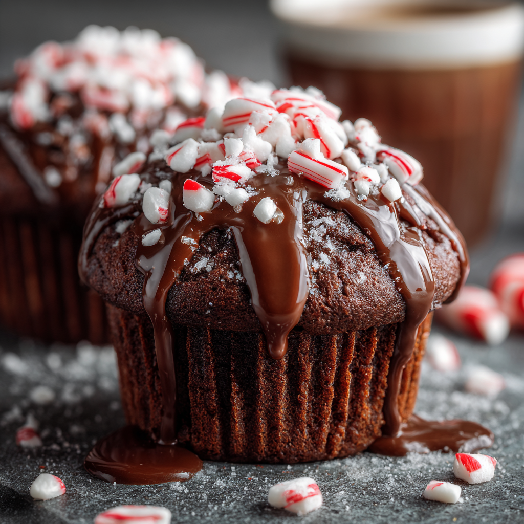 Glazed muffins topped with crushed candy canes