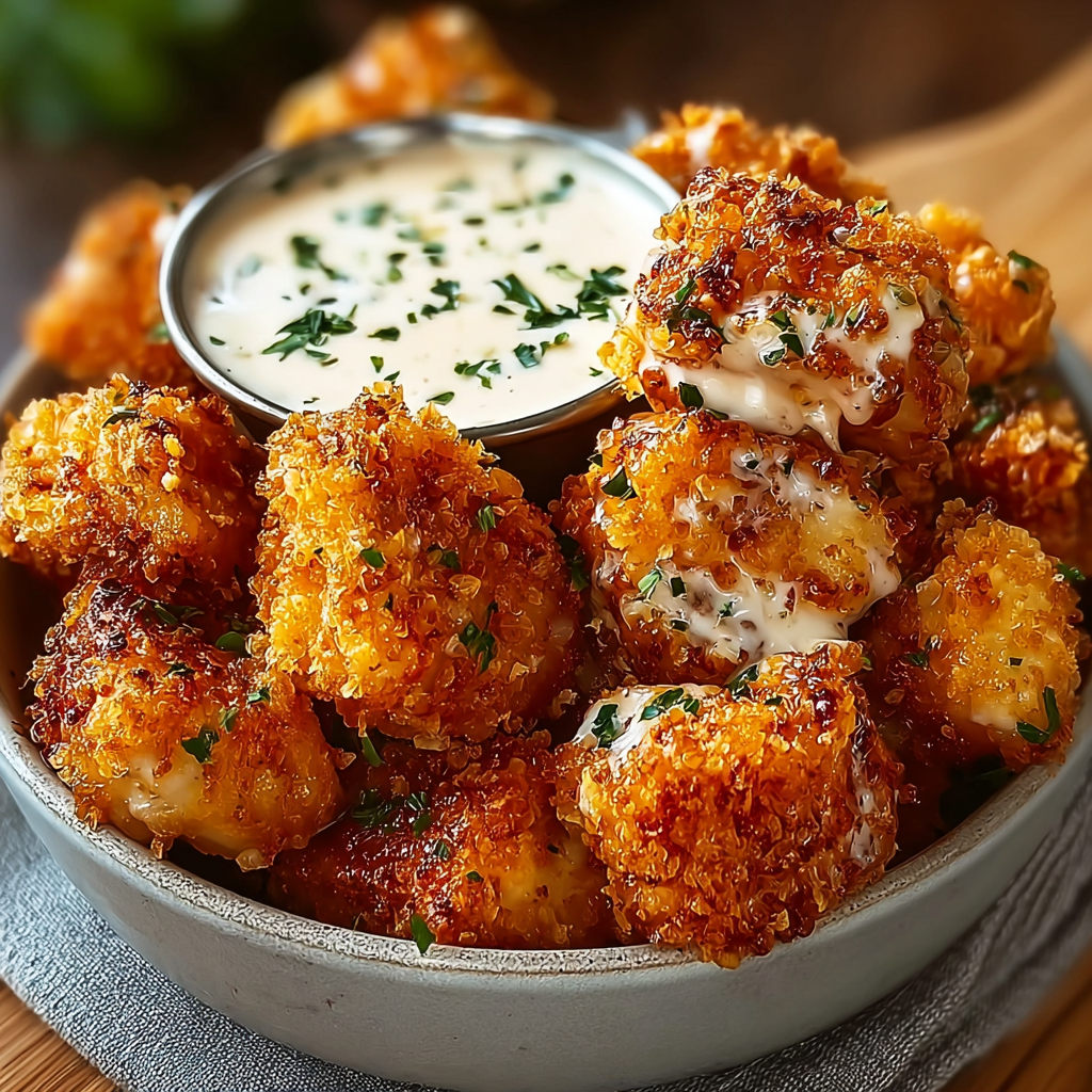 Close-up of a popper being dipped into creamy ranch