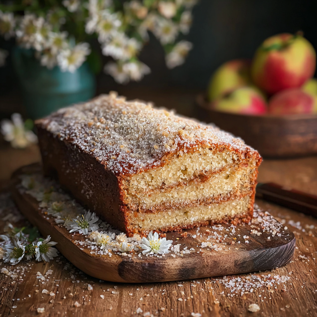 Slice of spiced apple donut cake on a plate