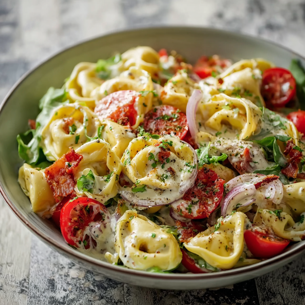Fresh Grinder Tortellini Salad with pepperoncini and bacon