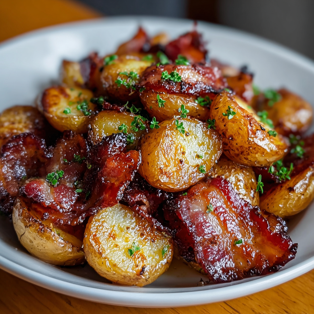 Close up of honey glazed roasted potatoes