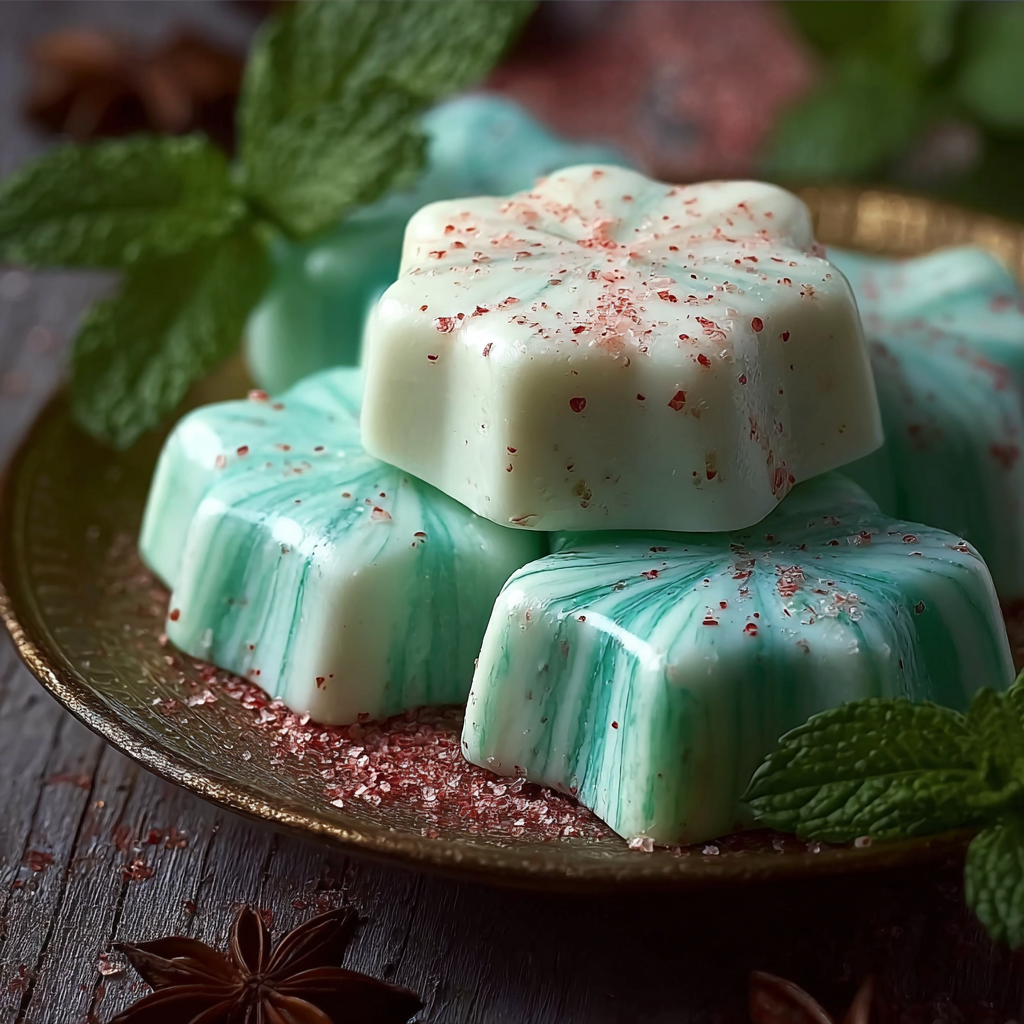 Finished mint butter candies arranged in a tin
