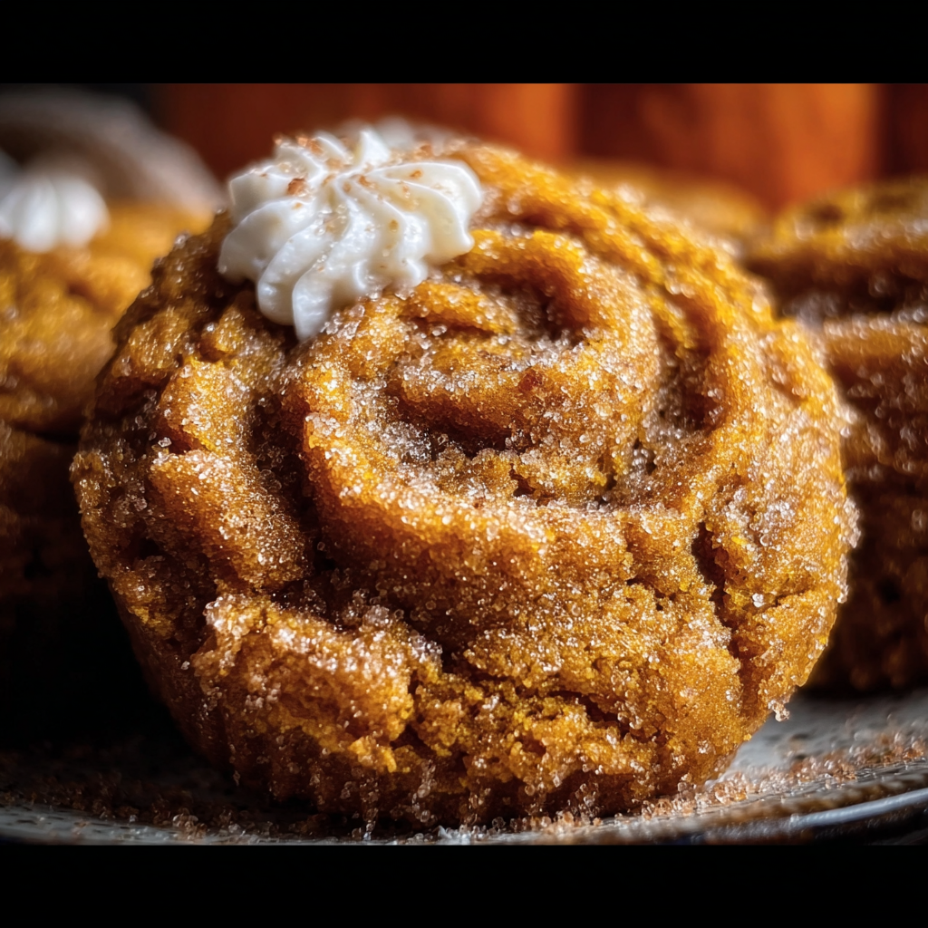 Close up of chewy pumpkin cake with cinnamon sugar topping