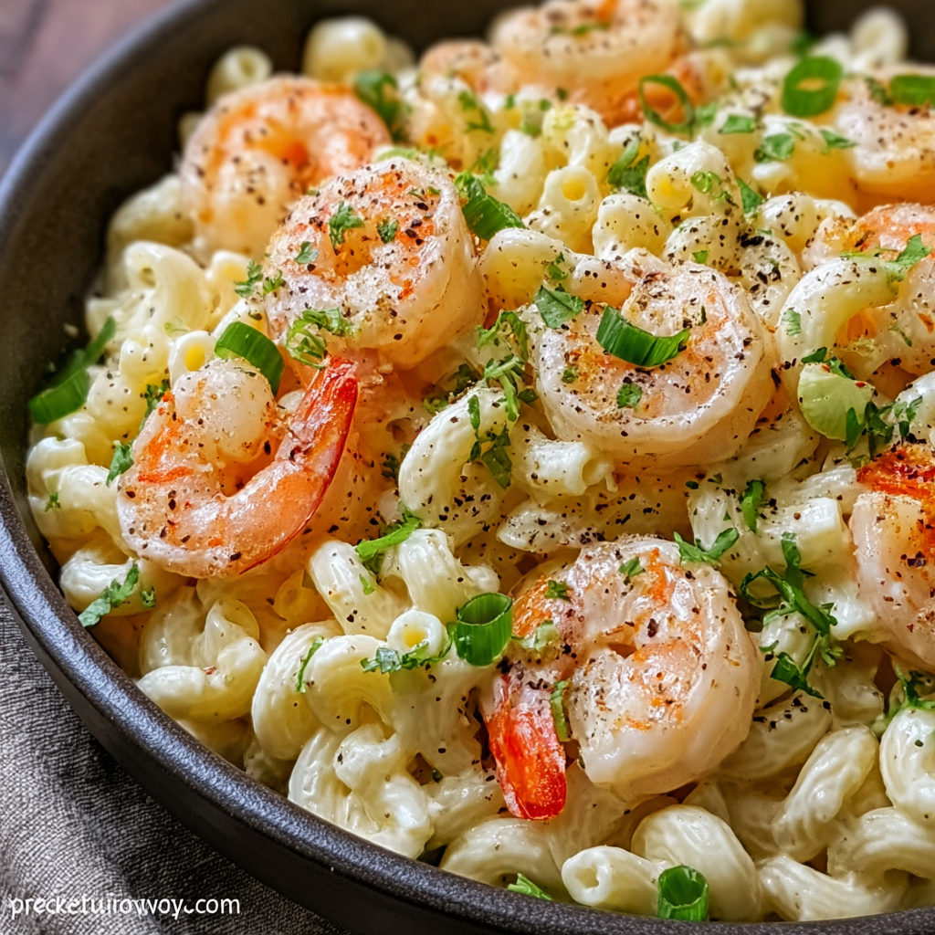 Shrimp macaroni salad in a bowl