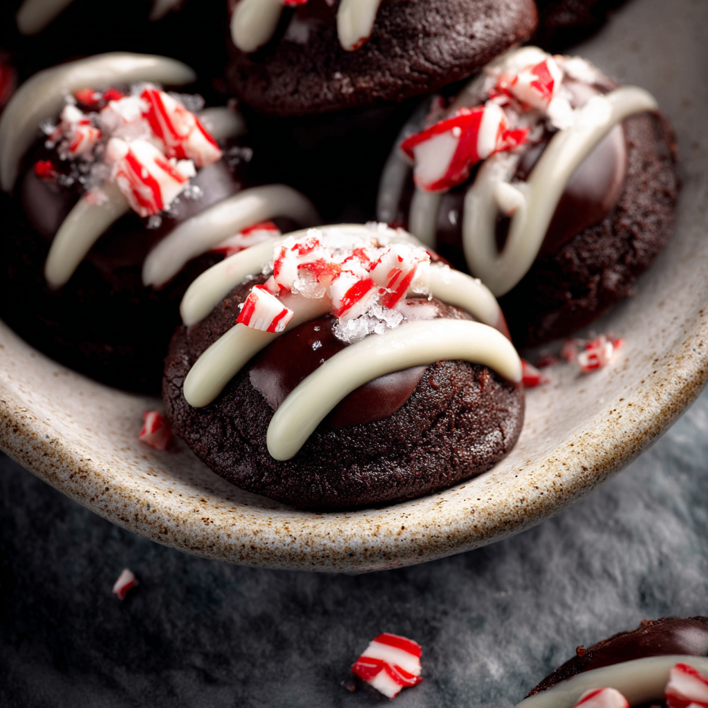 Close-up of a chocolate peppermint blossom topped with a Hershey Kiss