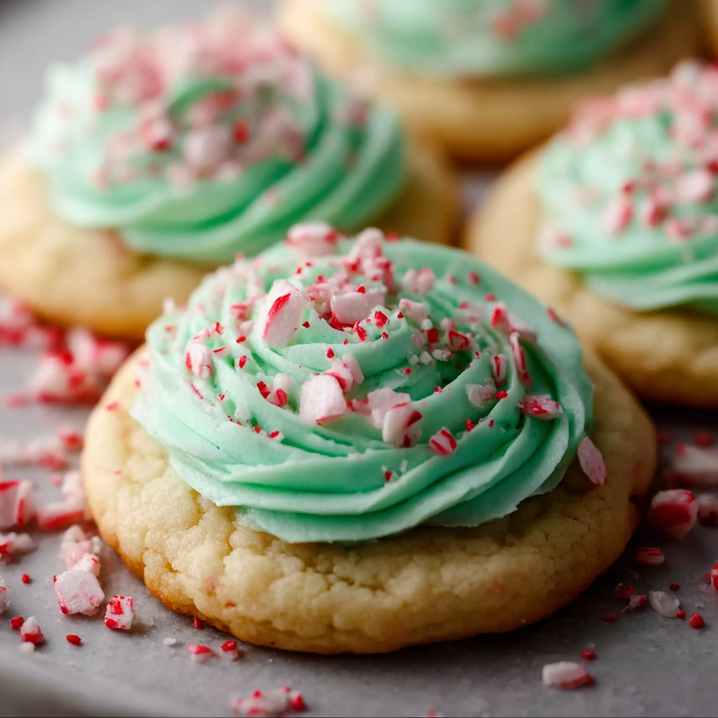 Decorated mint sugar cookies with sprinkles