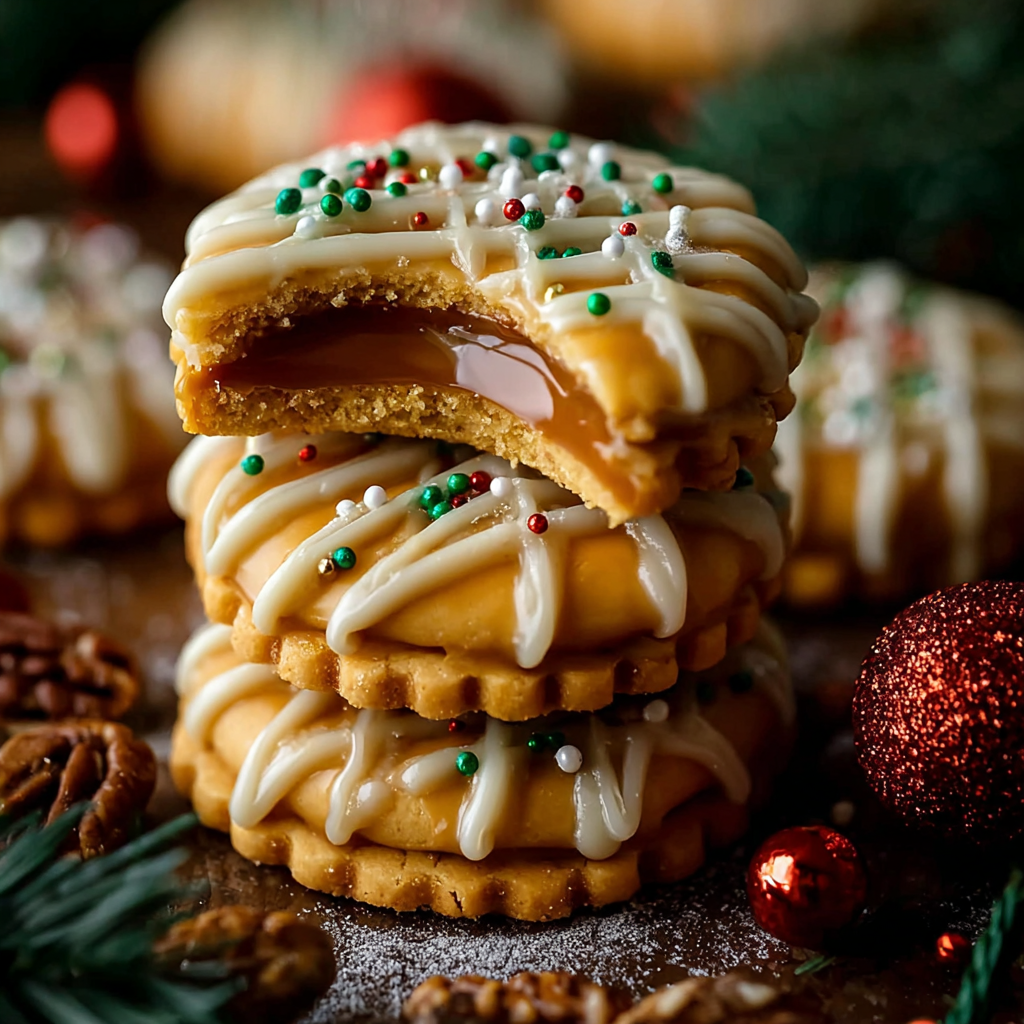 Caramel cracker sandwiches being dipped in white chocolate