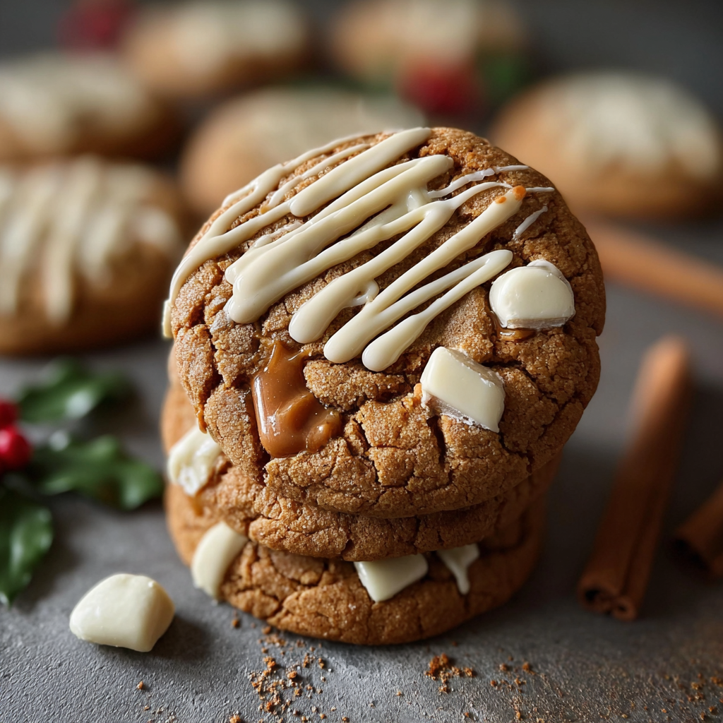 Close-up of biscuits with white chocolate drizzle and sprinkles