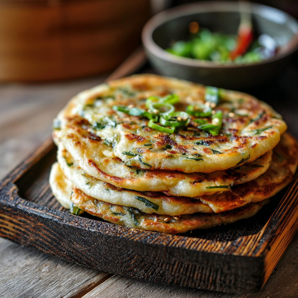 Scallion pancake with dipping sauce