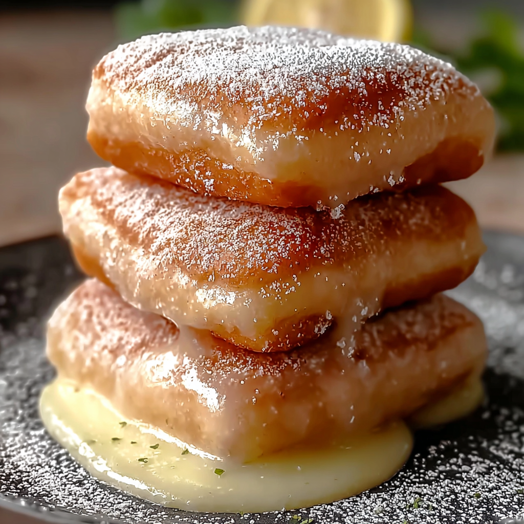 Freshly fried beignets dusted with powdered sugar