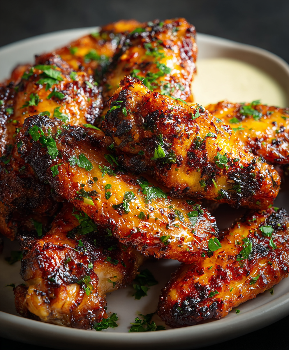 Plated Cajun Garlic Chicken Wings with parsley