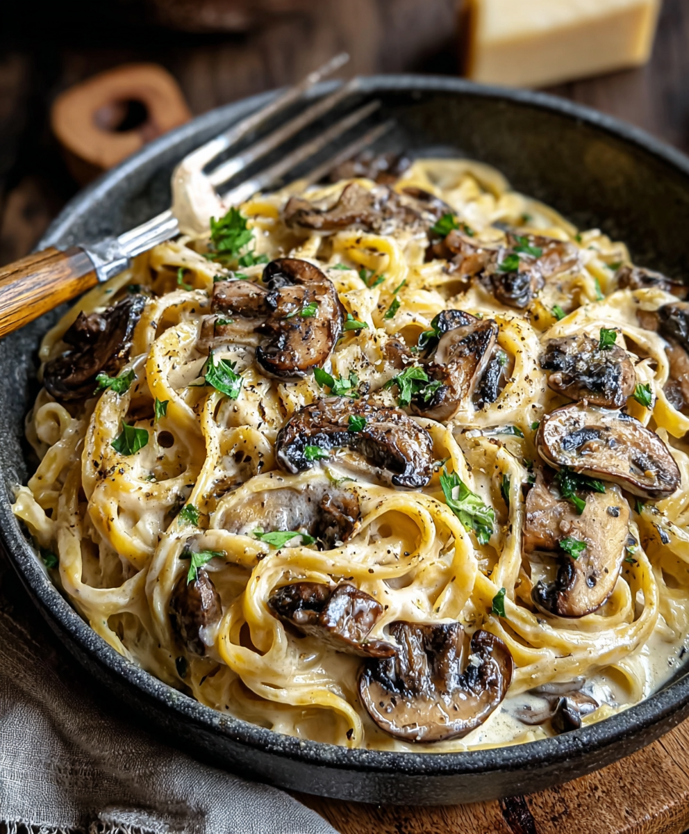 Close up of cremini mushrooms and leeks sautéing