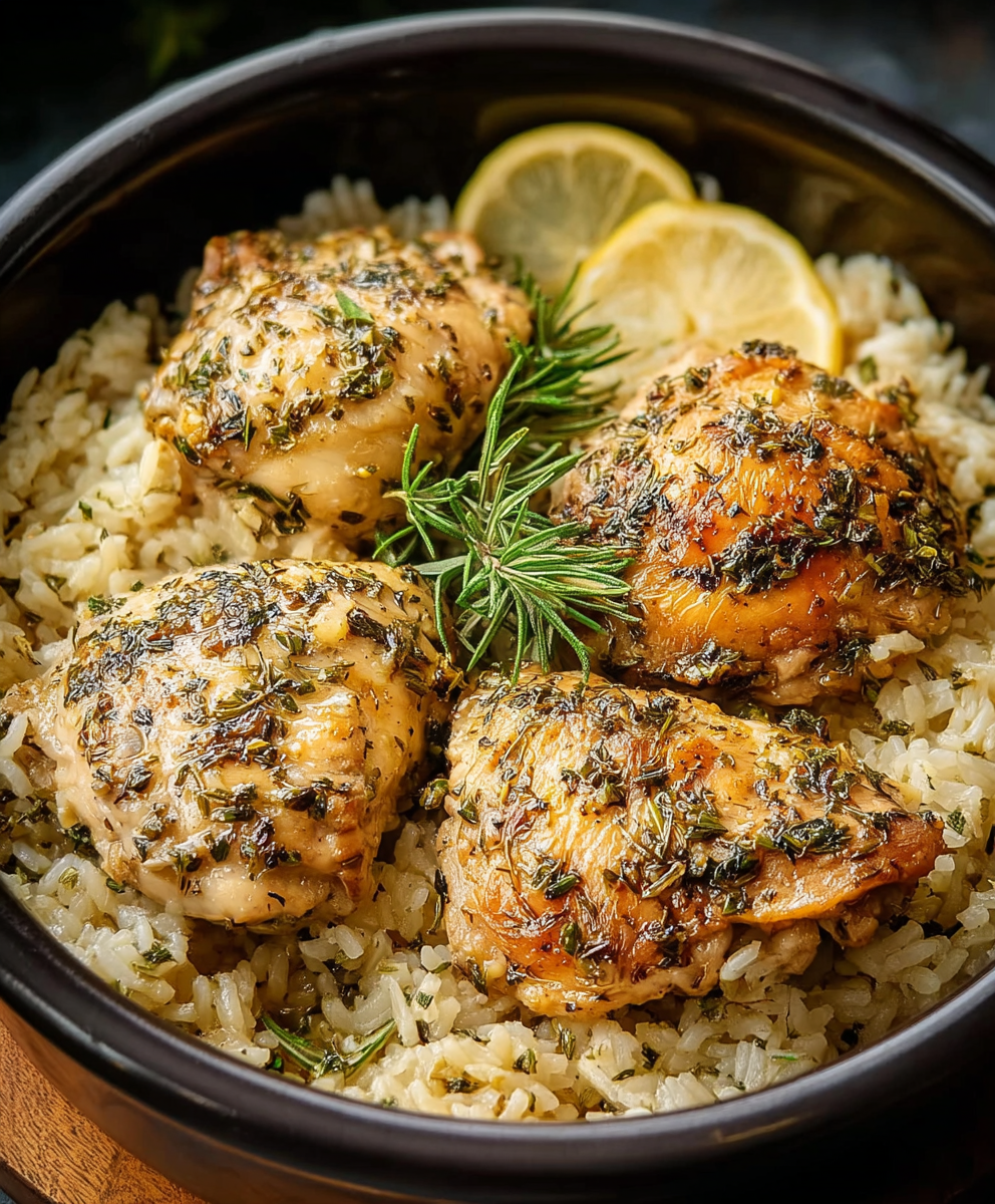 Slow Cooker Lemon Herb Chicken and Rice