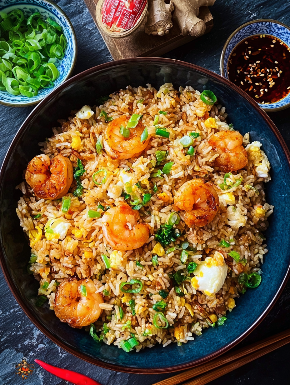 Close-up of rice and chicken being tossed in sauce
