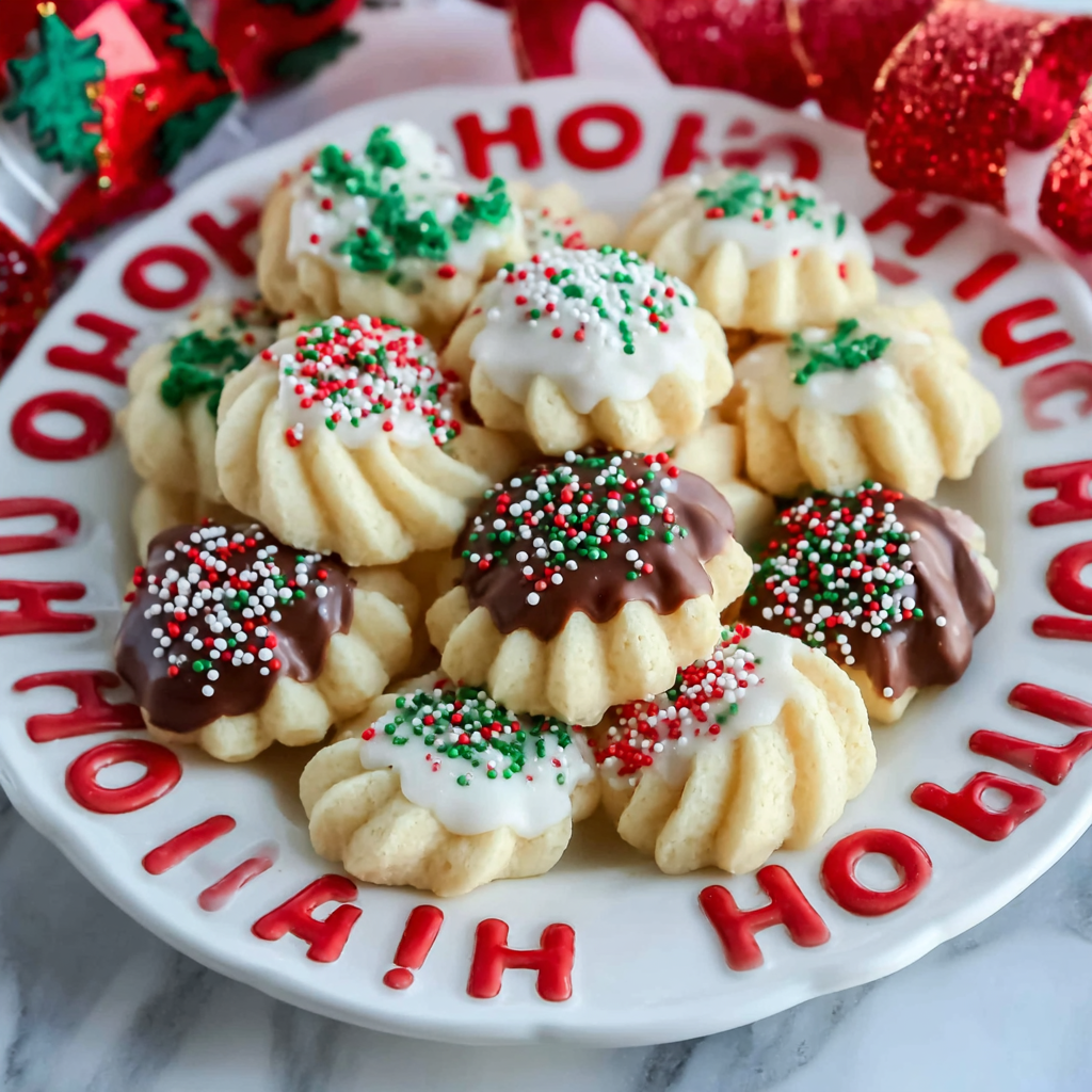 Decorated butter cookies with sprinkles