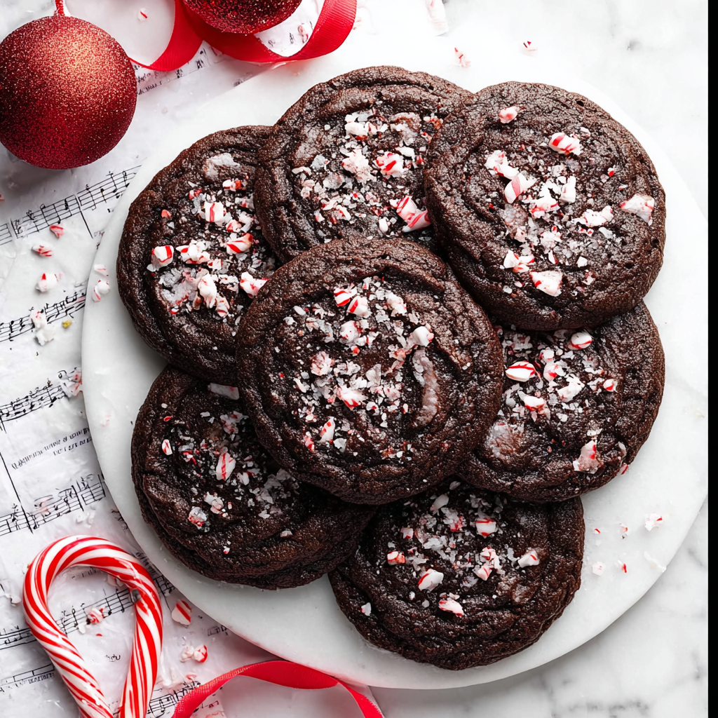 Double Chocolate Peppermint Cookies on a cooling rack
