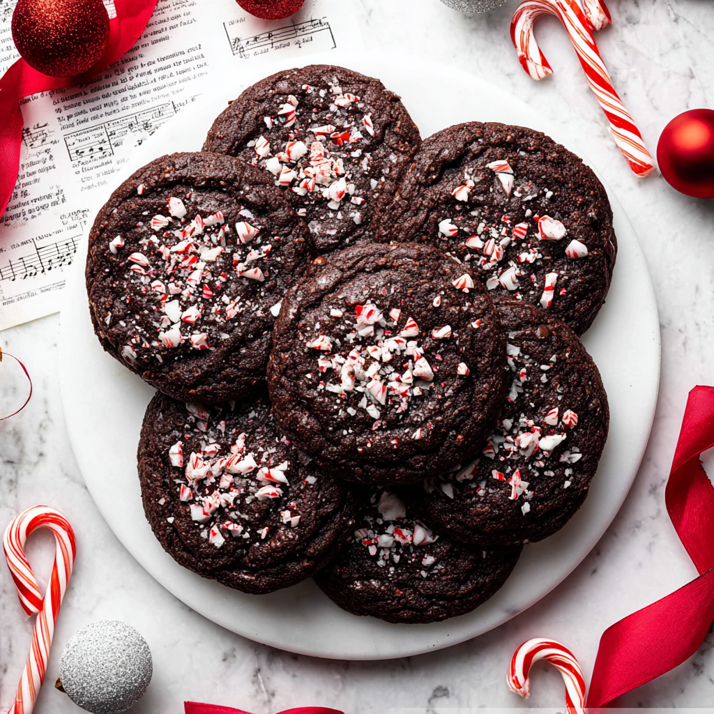 Close-up of peppermint chips and chocolate