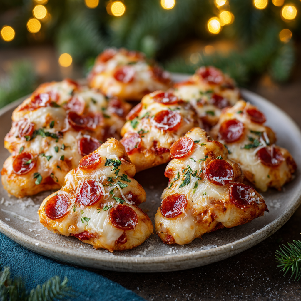 Close-up of a pizza bite with melted cheese