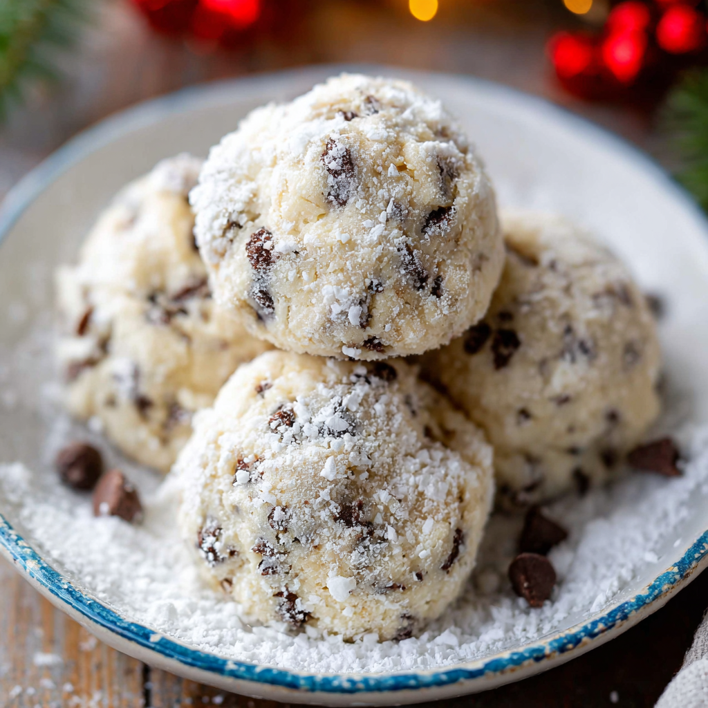 Close-up of powdered sugar coated cookies on a cooling rack