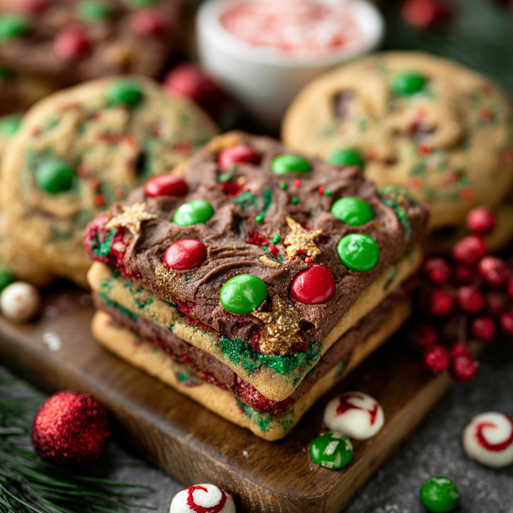 Festive cookie bars on a cooling rack